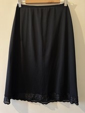 M&S Black Slip Skirt UK 12–14 Midi A-Line Lace Hem Underskirt Elastic Waist