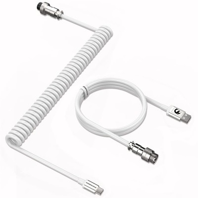 MAMBASNAKE C01 Coiled Keyboard Cable, Pro Custom White 