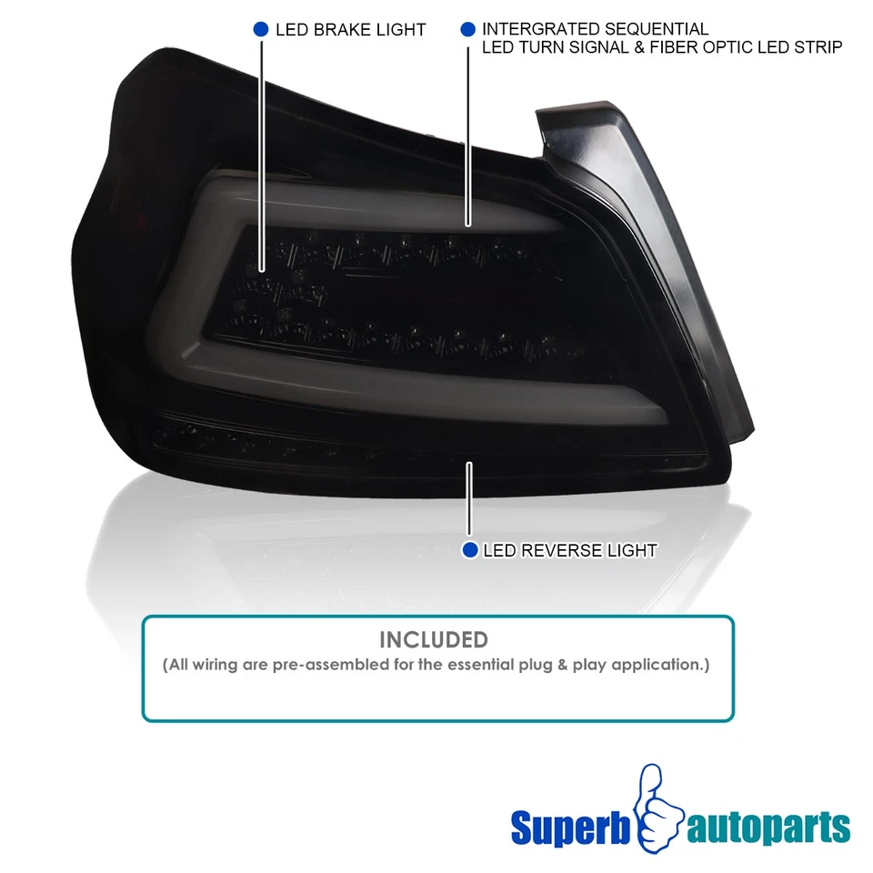 Fits 2015-2021 Subaru WRX STI Black Smoke Sequential LED Tail Lights Brake Lamps Foto 3 de 4