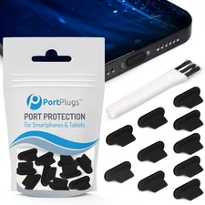 Anti Dust Plugs (10 Pack) - includes Charging Port Cleaning Brush - Flat Design