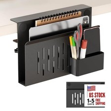 Desk Side Storage, No Drill Laptop Holder, Clamp on 1 Tier Black-1 Tier-Stripe