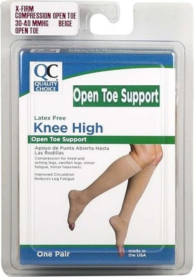 Quality Choice Knee High, Open Toe,  30-40mmHg (Size: L) Beige