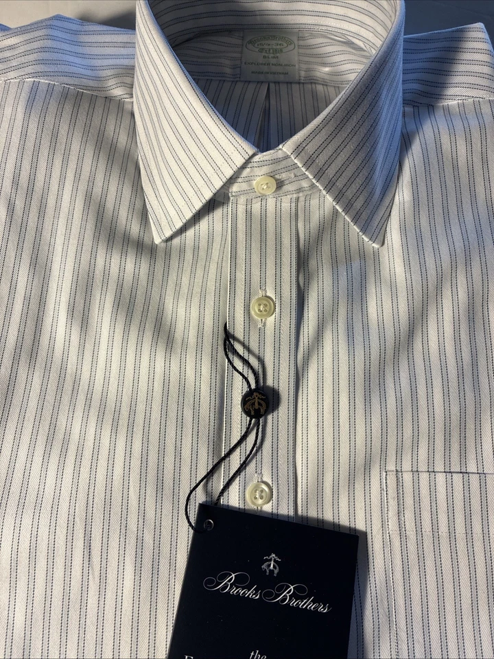 ✅Nuevo con etiquetas Camisa de Vestir Brooks Brothers Explorer Para Hombre Grande, Blanco/Azul Claro 15 1/2-36 Foto 2 de 4