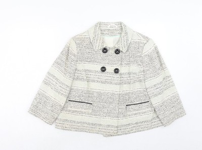 Marks and Spencer Damen Beige Geometrisches Muster Jacke Größe 16 Knöpfe