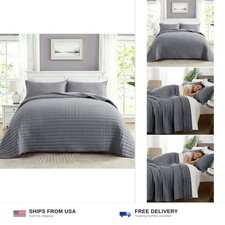 Gray Quilt Queen Size Bedding Sets with Pillow Shams, Soft Lightweight Queen ...