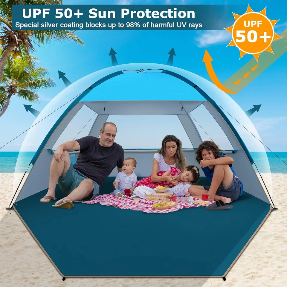 Beach Tent Sun Shade for 3/4-5/6-7/8-10 Person, UPF 50+ Beach Sun Shelter Canopy - Image 3 of 4
