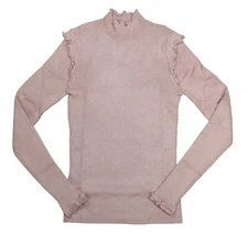 Hooked Up Ruffled Trim Ribbed Knit Mock Neck Junior's Top M NWT Romantic Pink