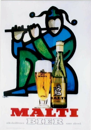 Original vintage poster MALTI SWISS BEER HARLEKIN FLUTE 1960 - 第 1/1 張圖片