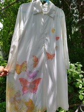 60  s Vintage White SILKY SLEEP DRESS NIGHTGOWN Sheer House Robe w/Butterflies M
