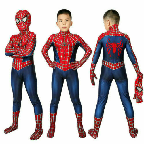 AU Spiderman Tobey Maguire Cosplay Costume Kids Boy Jumpsuit Fancy Dress Gift - Picture 1 of 12