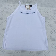 Route 66 White High Neck Tank Blue Flowers Size Large Vintage Y2K NWT Sleeveless