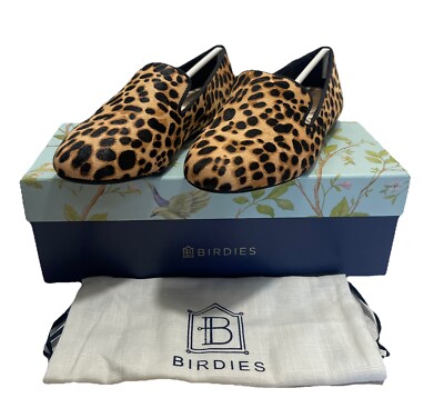 BIRDIES The Starling in Cheetah Womens 5 shoes Slipper Flat Loafer Calf Hair NIB