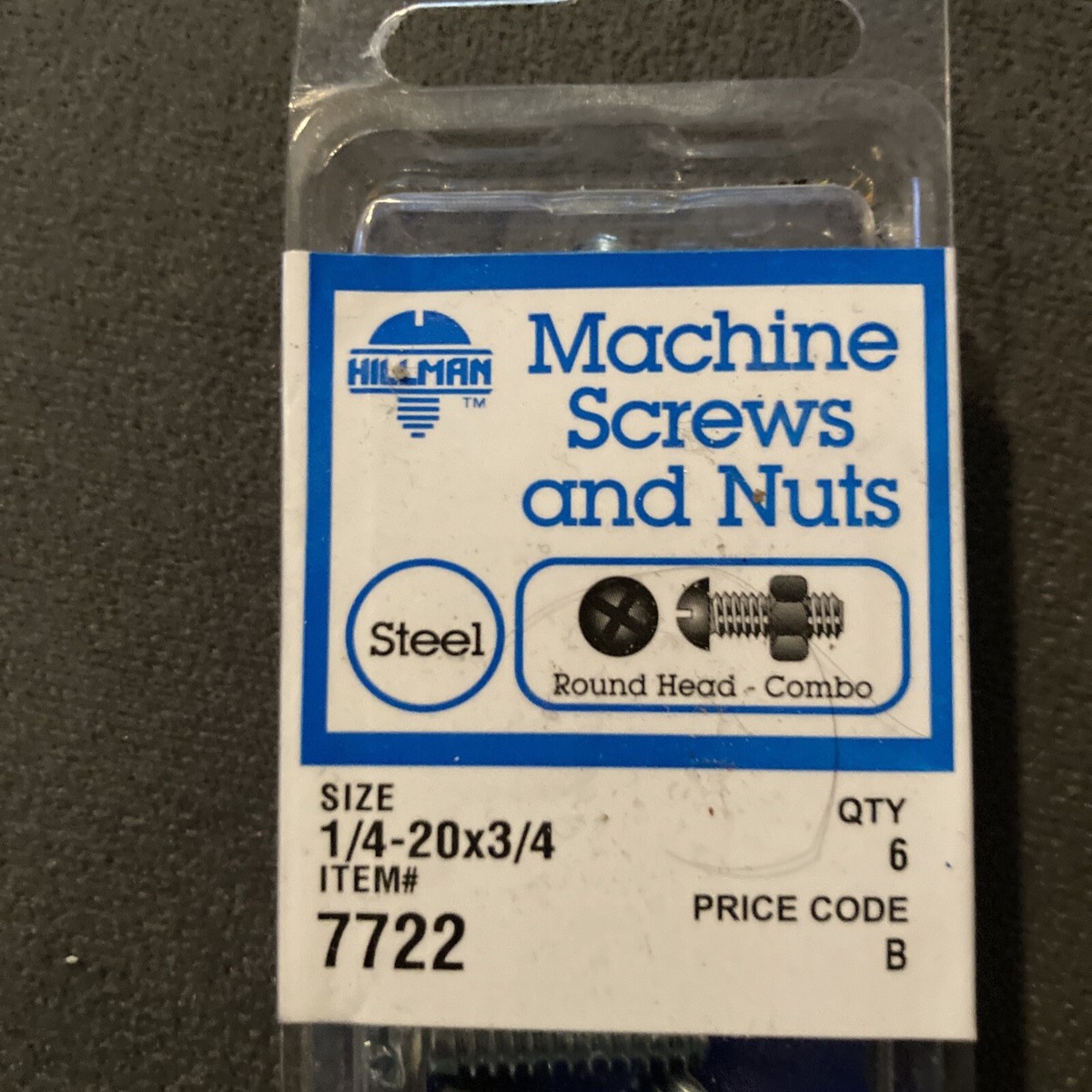 ナッツ　Man Hillman7722 Machine Screws and Nuts, 1/4-20x3/4 Qty5 Steel, Round