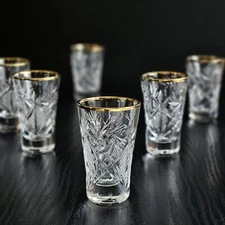 Elegant and Modern Russian Cut Crystal Shot Glass with Gold Rim 1.2oz, Set of 6