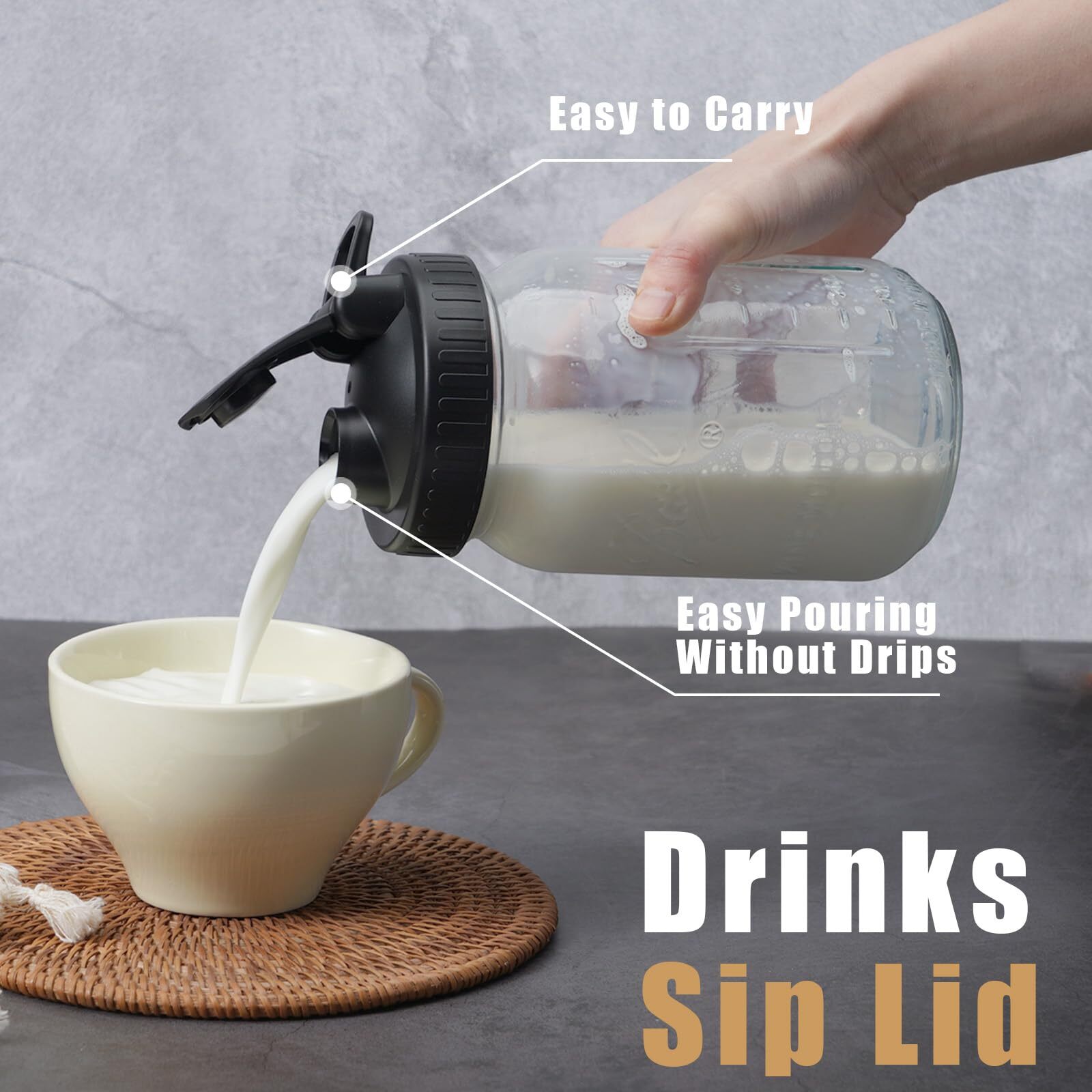 4Pack Pour Spout Lids Airtight Canning Jar Flip Cap for Regular Mouth Mason Jars