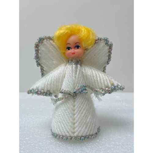 Vintage Plastic Canvas White Yarn Angel Christmas Tree Ornament - Picture 1 of 6