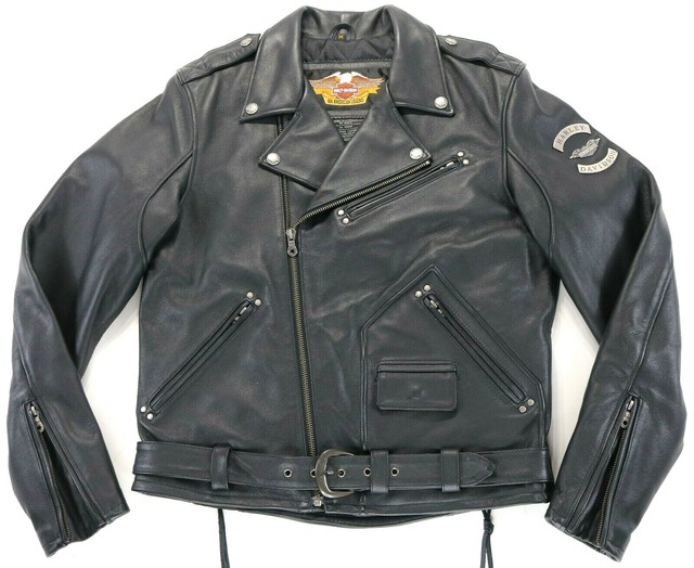 vintage mens harley davidson leather jacket M black cruiser embossed