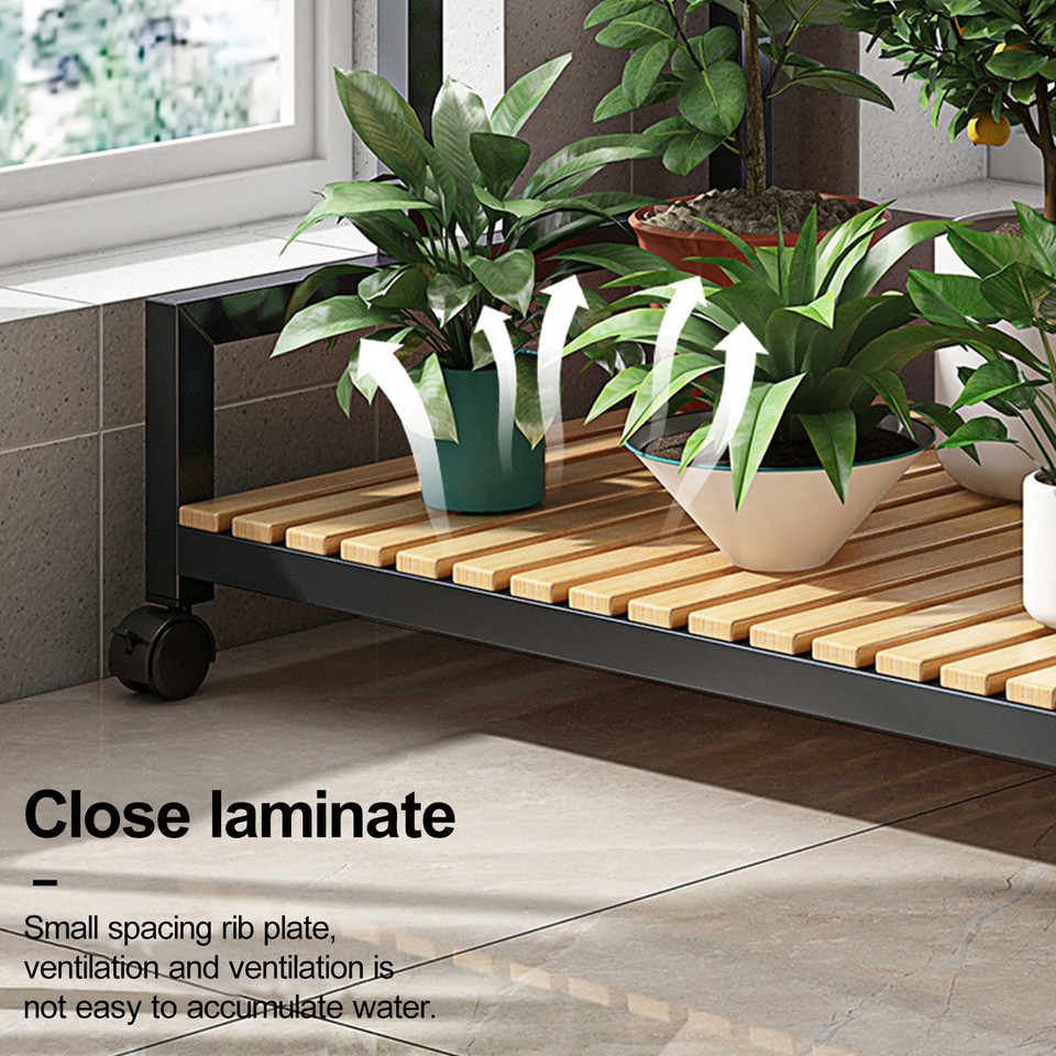 Plant Flower Shelf 3 Tier Plant Display Stand Outdoor Indoor Rolling