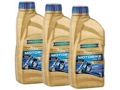 3 (3x1) Liter RAVENOL Motobike 4-T Ester SAE 10W-50, Motorenöl Ma