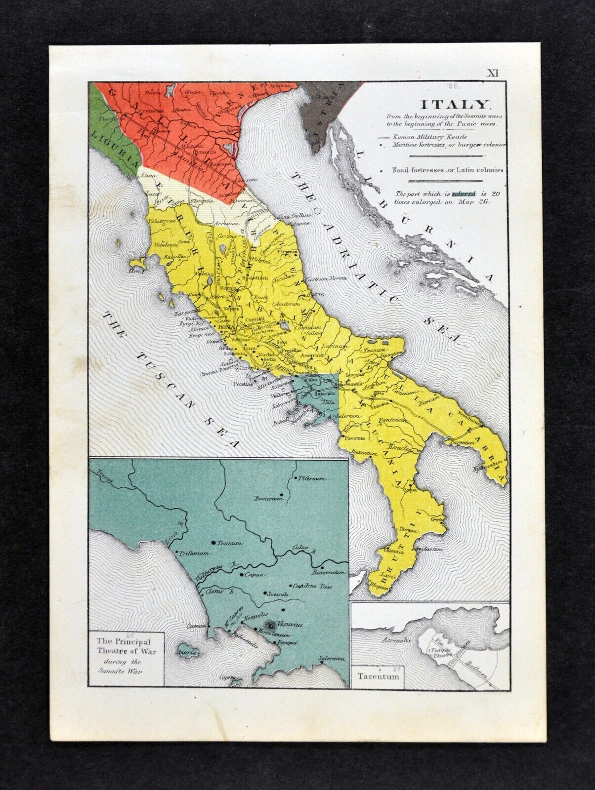 1872 Labberton Map - Roman Empire - Italy Samanite War Naples Rome Roma Italia 