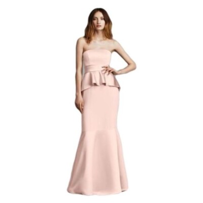 White by VERA WANG Blush Pink Satin Matte Crepe Peplum Wedding Gown - US 0  | eBay