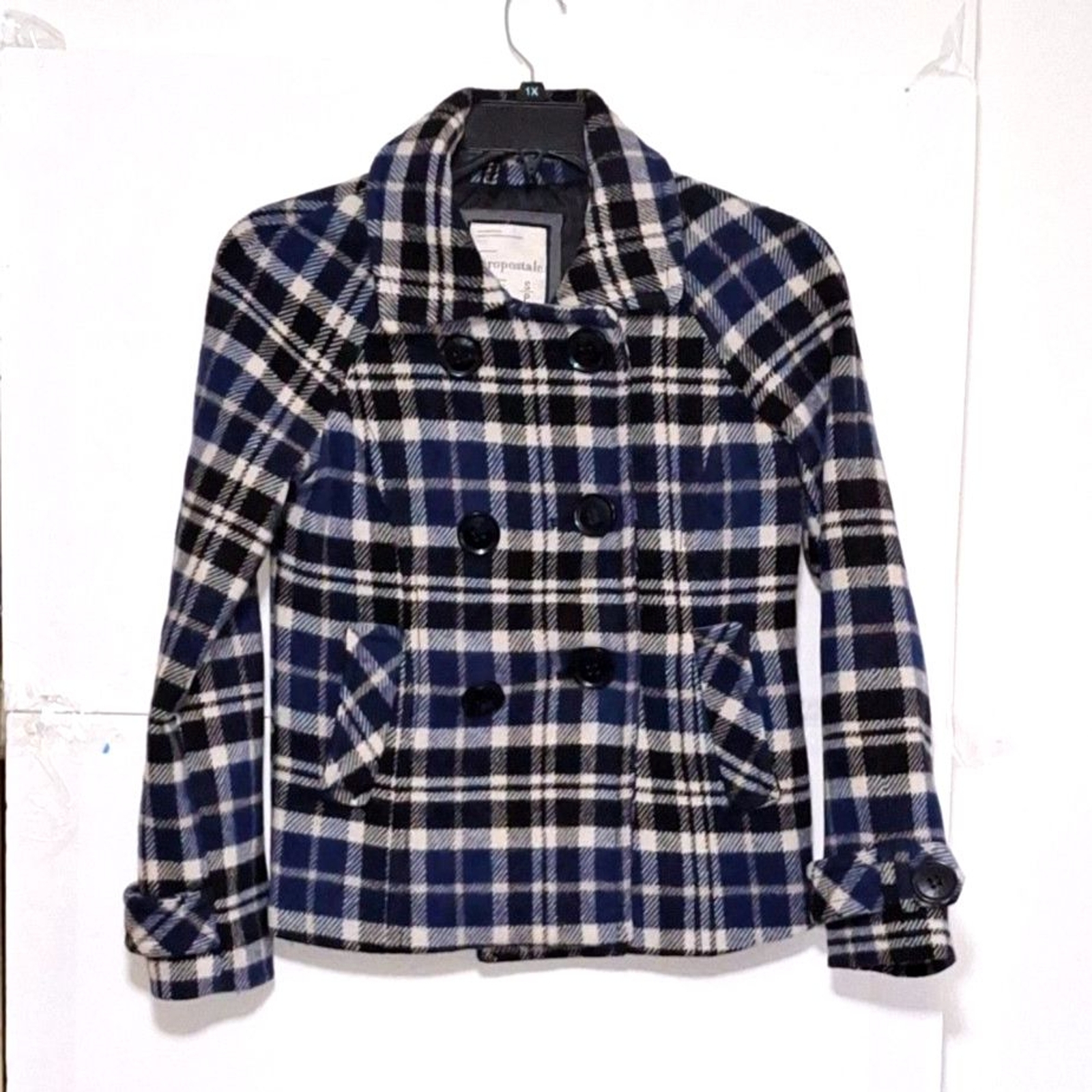 Aeropostale Wool Blend Pea Coat Plaid Academia Preppie Y2K Old - Main Image