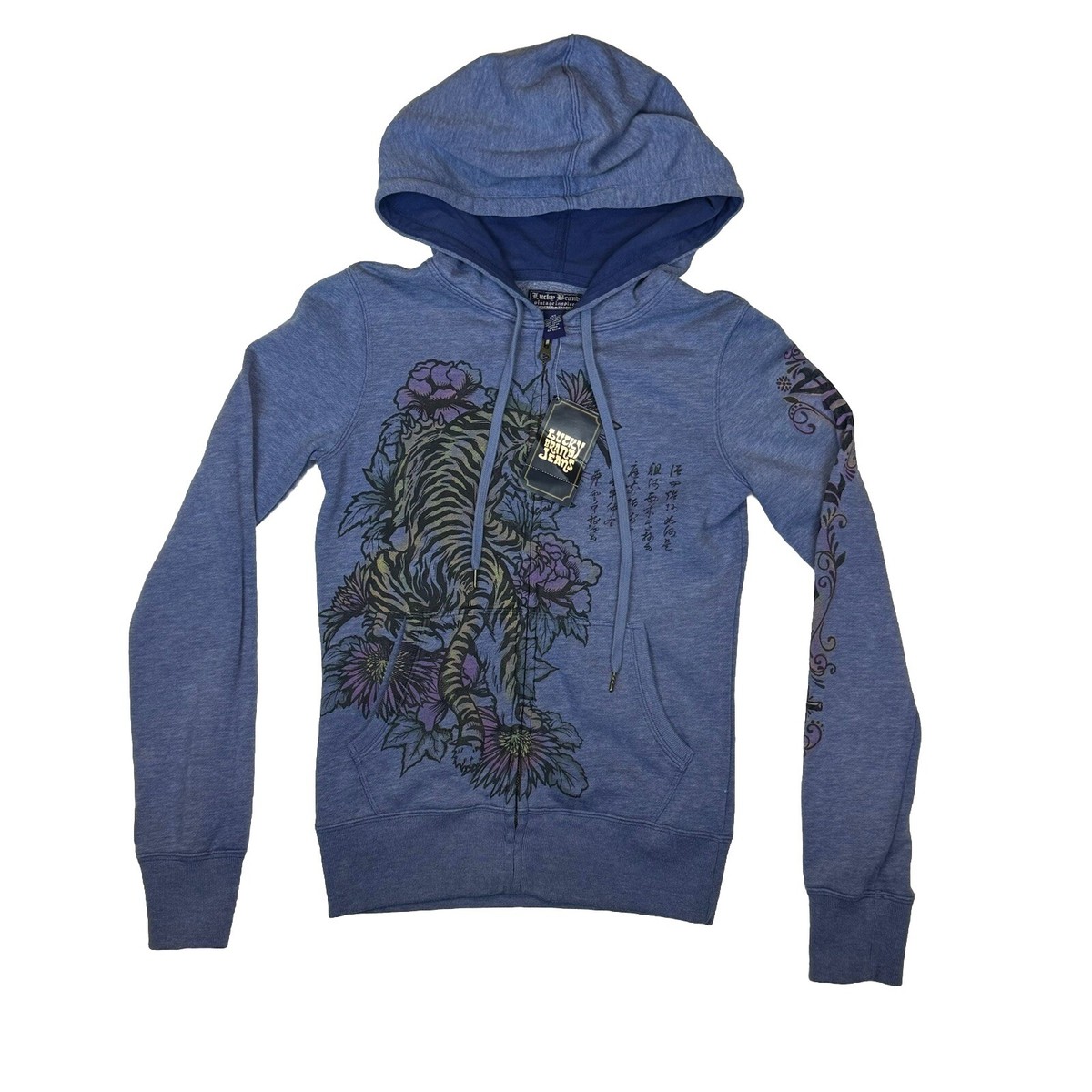 Lucky Brand Vintage Inspired Hoodie Zip Women's Size XS Tiger Viva