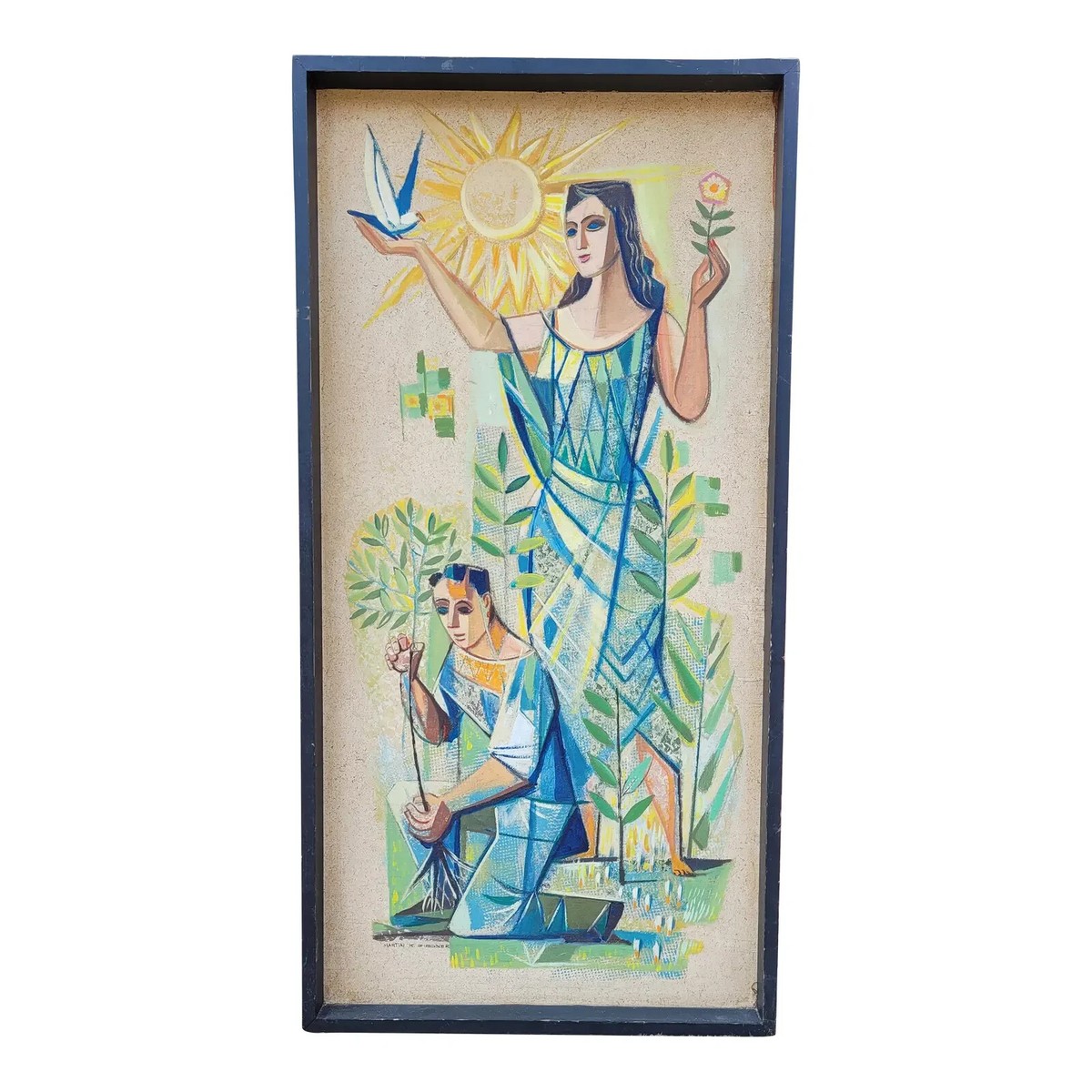 Mid Century Martin Ziegner Cubism Figurative Oil Painting on