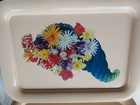 VTG 60s  TV Lap Bed Tray peach with multi colored Flowers set of 6 Large — photo 4
