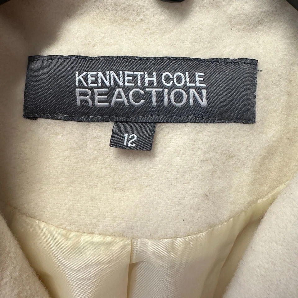 Gabardina KENNETH COLE REACTION Marfil Mezcla Lana Largo Medio Chaquetón Talla 12 Foto 3 de 4
