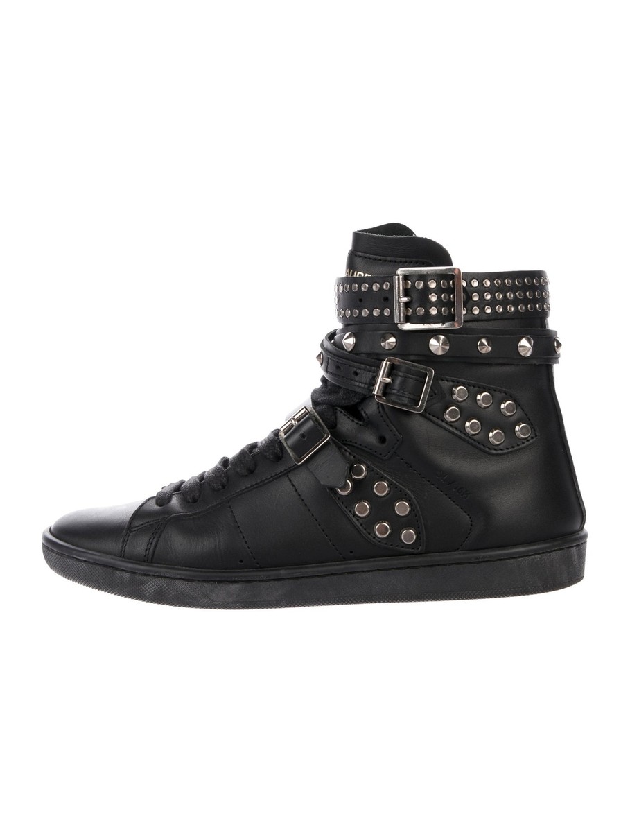 SAINT LAURENT SL/16H Black Silver Stud Spike Leather Buckle SAINT LAURENT SL/16H Black Silver Stud Spike Leather Buckle