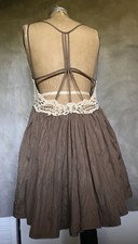 Womens Mini Slip Dress Open Back FREE PEOPLE Breathtaking BROWN SUGAR Crinkled M