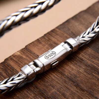 Men's Real Solid 925 Sterling Silver Bracelet Jewelry Braided Twist Chain 7''