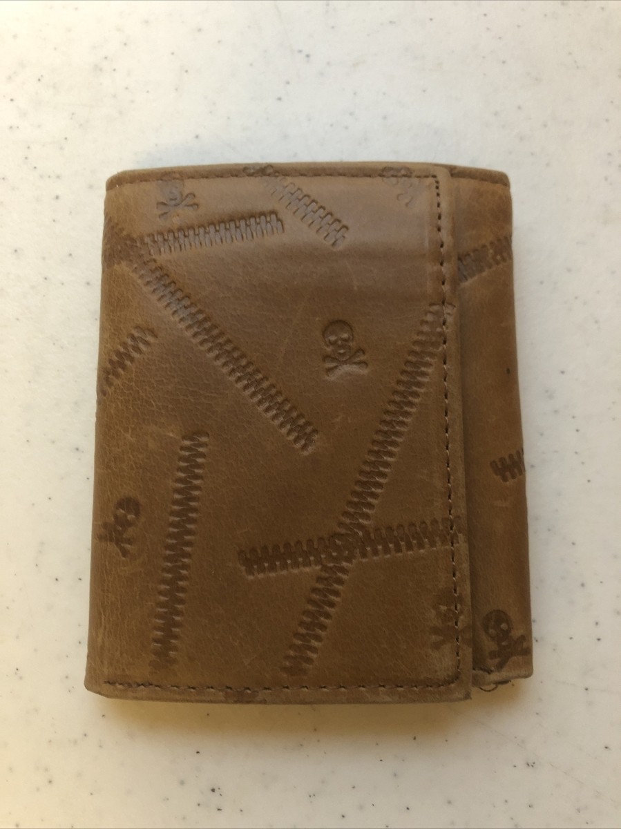 Faded Glory Genuine Leather Trifold Wallet - Skull Cross Bones