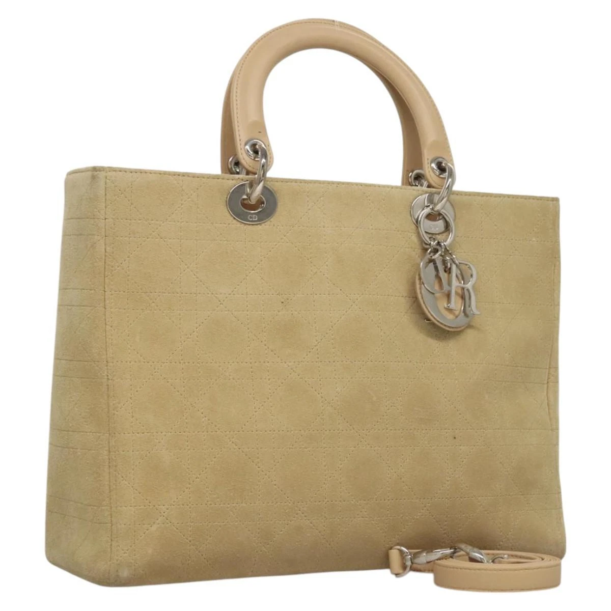 Sac à main Christian Dior Canage daim 2 voies beige argent authentique ep8239