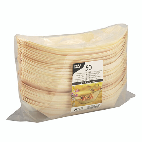 Papstar Fingerfood Schiffchen Holz pure 21,5 x 10 cm 50 Stück