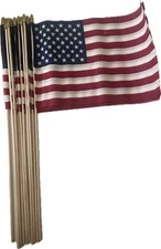 12 Pack - U.S. Flag American Flag Golden Spearhead 18”x12” Made in USA 30" Pole