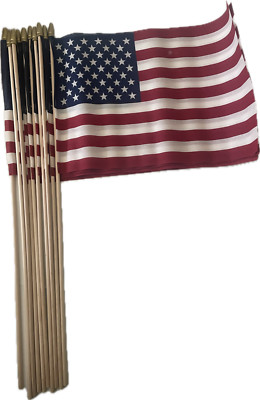 100 Pack Lot - 18''x12'' U.S. American Flag Golden Spearhead 30'' Pole Made in USA