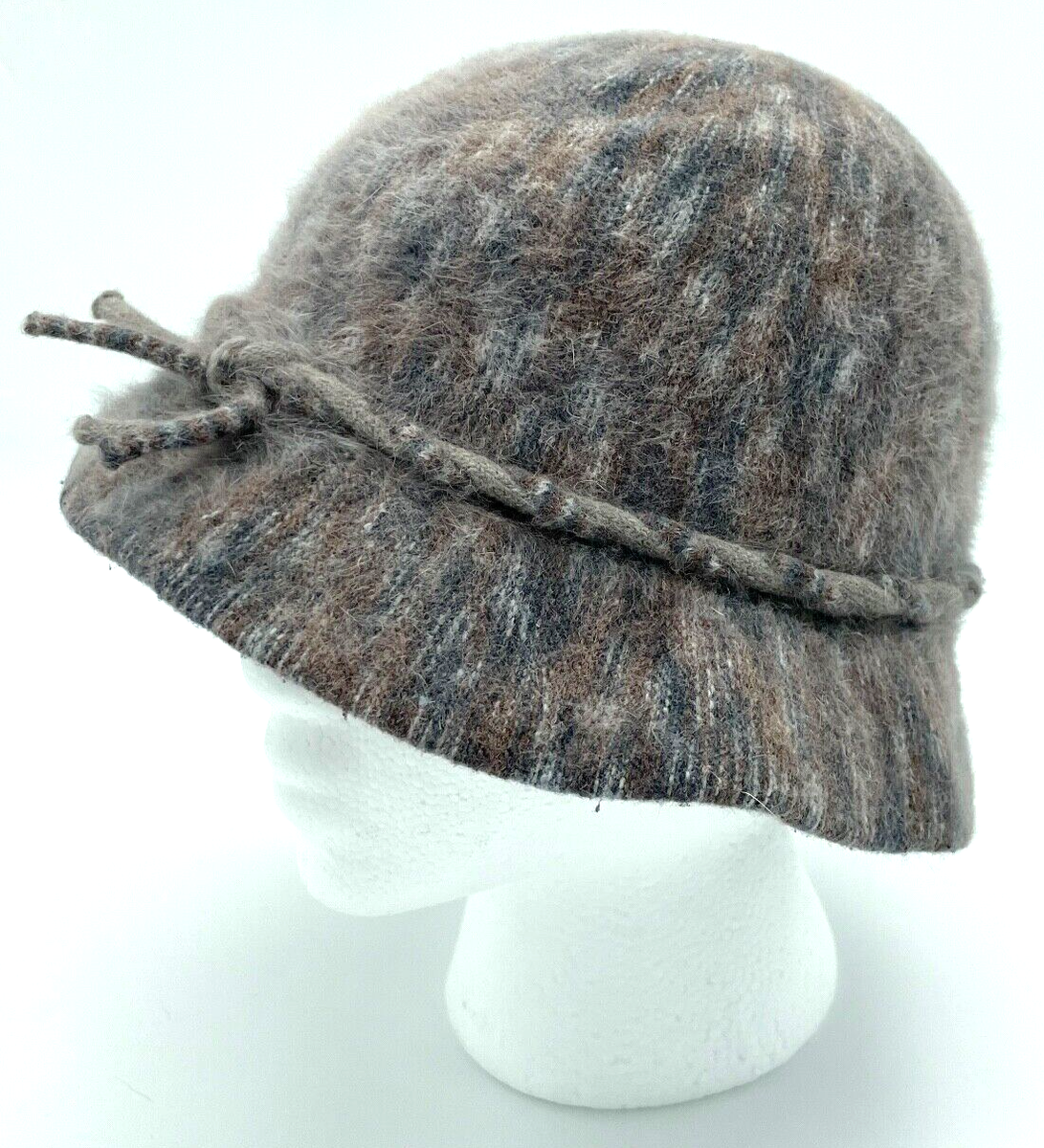 Vintage KANGOL Designs Angora Cloche Hat Made in England Fuzzy Wool Grey  Brown