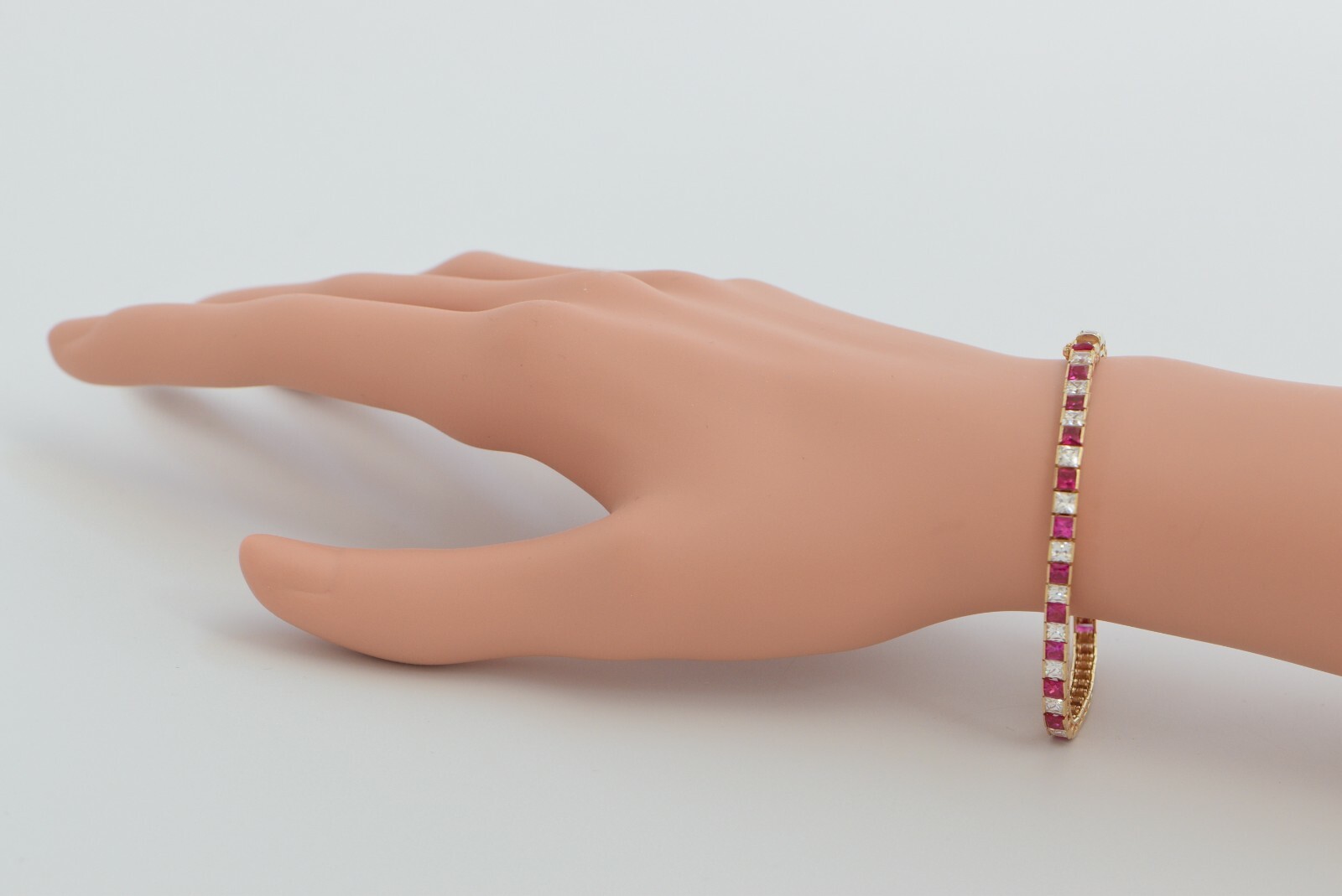 14K Yellow Gold Cubic Zirconia and Synthetic Ruby… - image 4