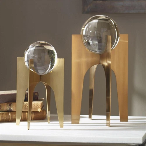 Uttermost Ellianna 2-Piece Crystal Stainless Steel Sphere Sculpture Set in Gold - Picture 2 of 6