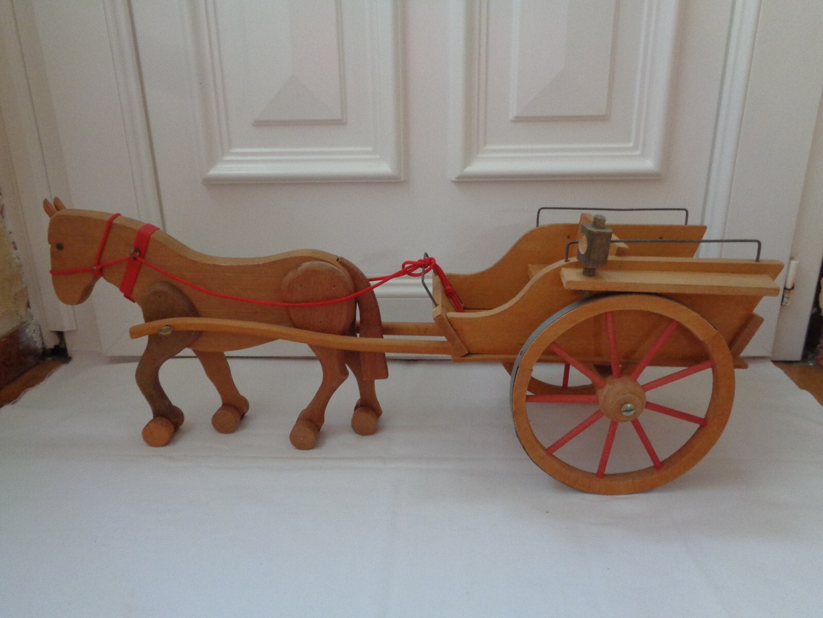 Ancien Attelage Cheval Et Chariot En Bois - Objet De Décoration Rustique