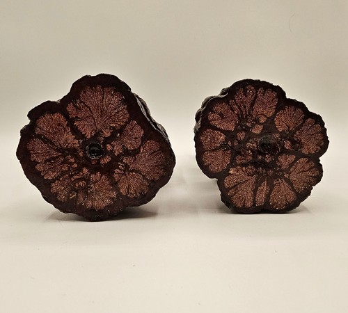 Vintage Chrysanthemum Wood Candle Holders Hand Made Rustic Cottage Cabin - 第 7/13 張圖片