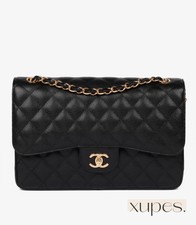 Chanel Black Quilted Caviar Leather Jumbo Classic Double Flap Bag