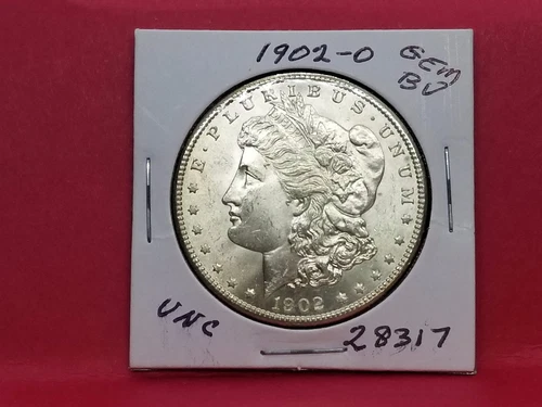 1902-O MORGAN SILVER DOLLAR GEM BU WITH SLIGHT RIM TONING #28317-60A