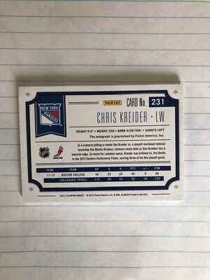 Chris Kreider NY Rangers 12-13 Panini Limited Rookie Phenoms