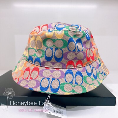 COACH Striped Bucket Hat - Pink, Green, Blue NWT Coach Rainbow Signature Bucket Hat | eBay main image 4