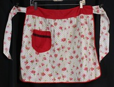 Vtg Apron Perky Floral Retro 1950s Cotton Half Tie Kitchen Hostess Pocket Pink