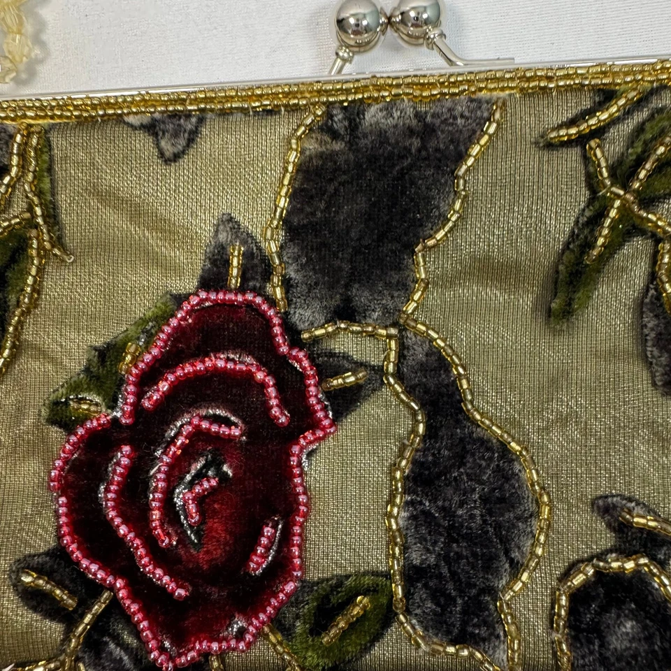 Винтажная вышитая бисером вечерняя сумка с цветочным рисунком - Изображение 3 из 4