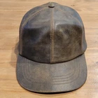 Vtg Cabela's Genuine Leather Hunting Hat Cap Strapback Made in USA Brown Sidney